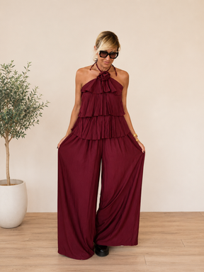 Tuta Jumpsuit Halter con Triplo Volant e Schiena Scoperta