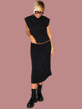 Abito Midi Nero con Cintura ✨