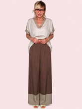 Pantalone Palazzo Wide Leg Bicolor con Fascia a Contrasto