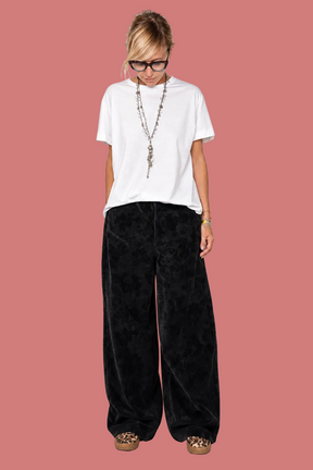 Jeans Jacquard Nero a Gamba Ampia