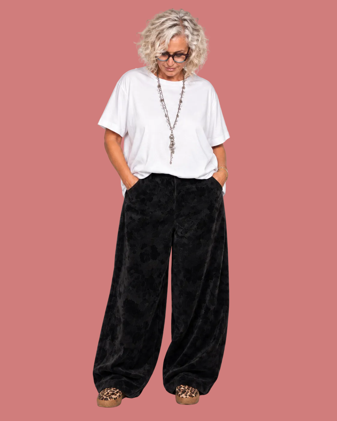 Jeans Jacquard Nero a Gamba Ampia