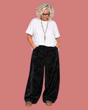 Jeans Jacquard Nero a Gamba Ampia