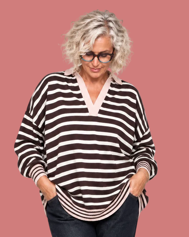 Polo a righe con colletto rosa a contrasto
