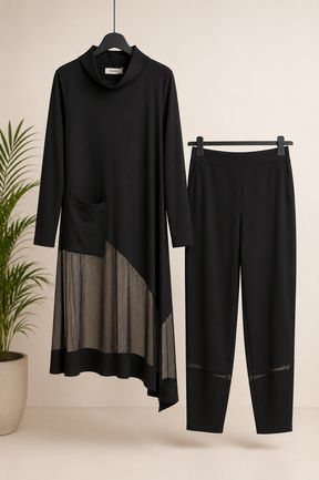 Tunica Oversize Punto Milano Tulle Collo Alto