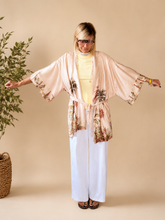 Kimono Maxi Satinato Rosa Cipria Stampa Tropicale