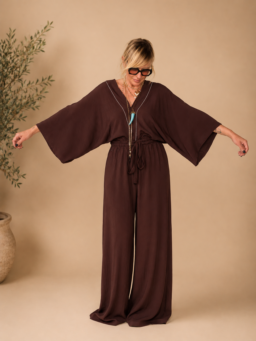 Tuta Kimono Viscosa Cioccolato