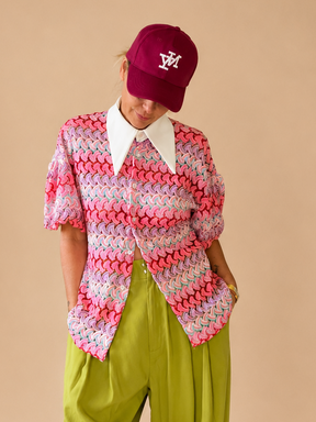 Polo Righe Colletto Bianco Oversize - Rosa e Azzurro