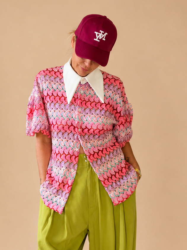 Polo Righe Colletto Bianco Oversize - Rosa e Azzurro