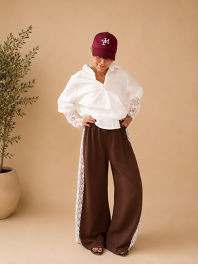 Pantaloni Pizzo Bianco Laterale Oversize