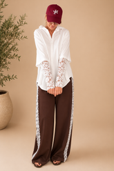 Camicia Oversize Bianca Inserti Pizzo Floreale Maniche