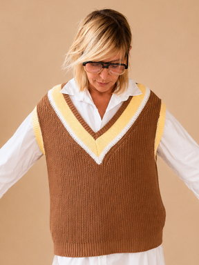 Gilet Senza Maniche Scollo a V Righe -