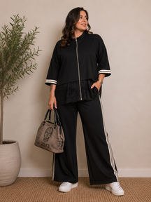 Bomber Pantalone Punto Milano Marrone Pizzo Bande Laterali