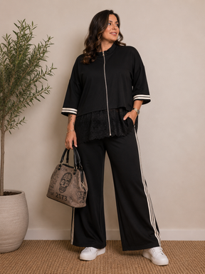 Bomber Pantalone Punto Milano Marrone Pizzo Bande Laterali