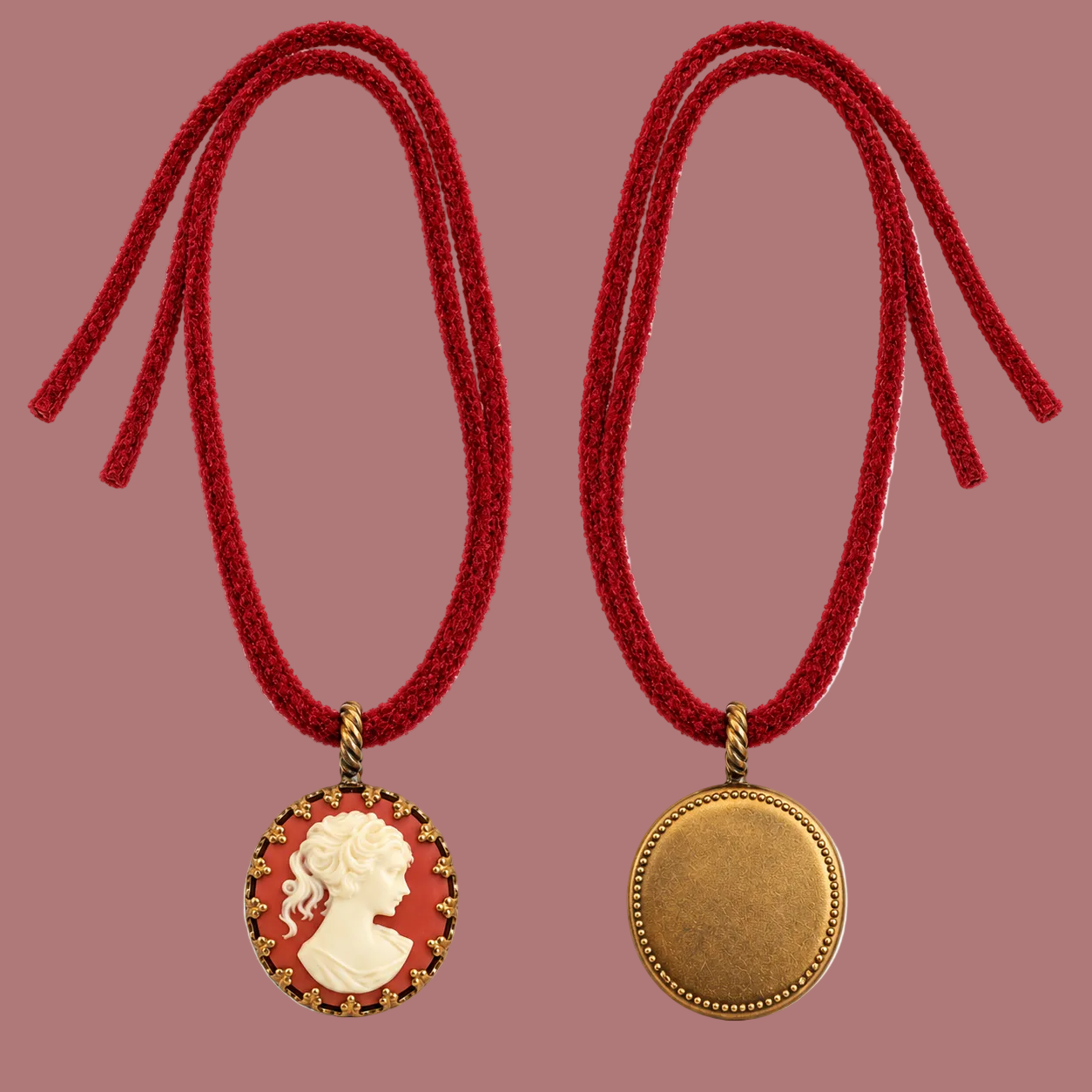PREORDINE - Collana con cammeo verde salvia e cordoncino in tinta