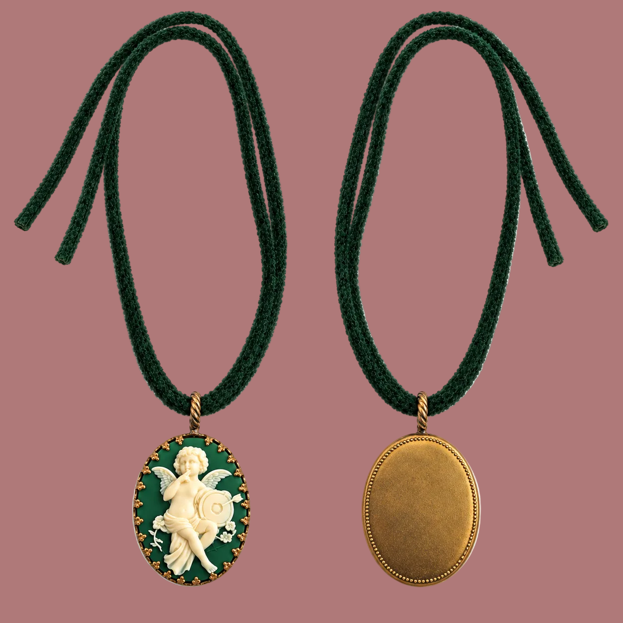 PREORDINE - Collana con cammeo verde salvia e cordoncino in tinta