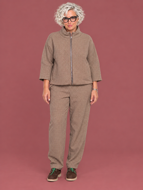 Pantalone a sigaretta in microfantasia beige e marrone