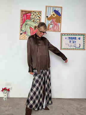 have one - Camicia donna fluida con foulard al collo MORO