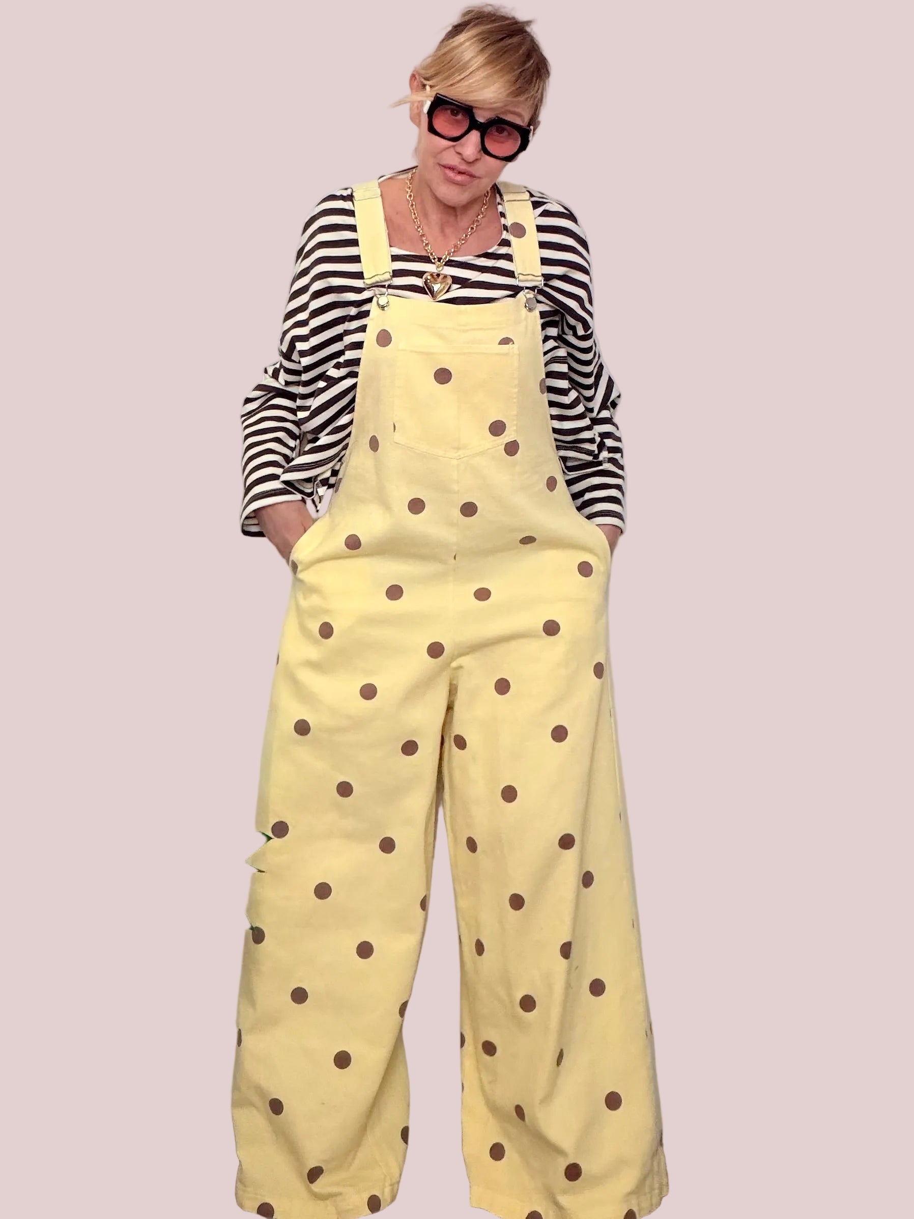 Salopette Oversize Bianca a Pois