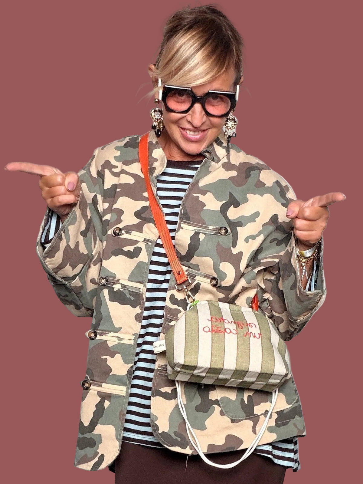 Giacca Field Jacket Camouflage Oversize Tasche Zip Hardware Argento