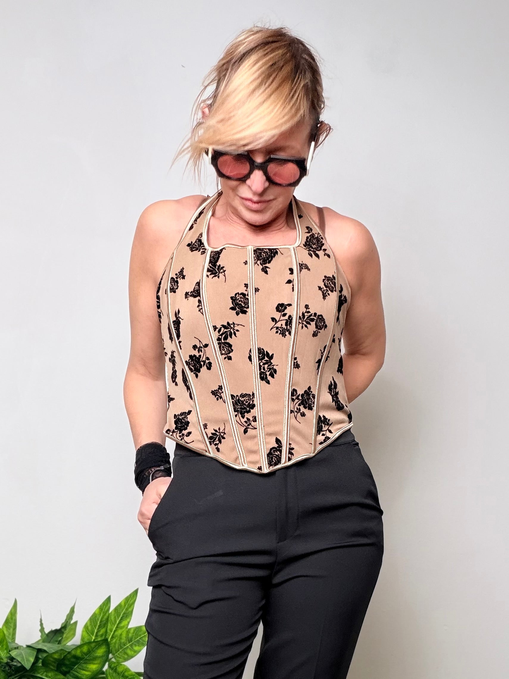 Bustier con stampa floreale e dettagli a rilievo