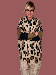 Cardigan Lungo Animalier con Frangia Susy Star