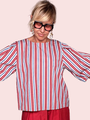 Blusa a Righe con Maniche a Palloncino