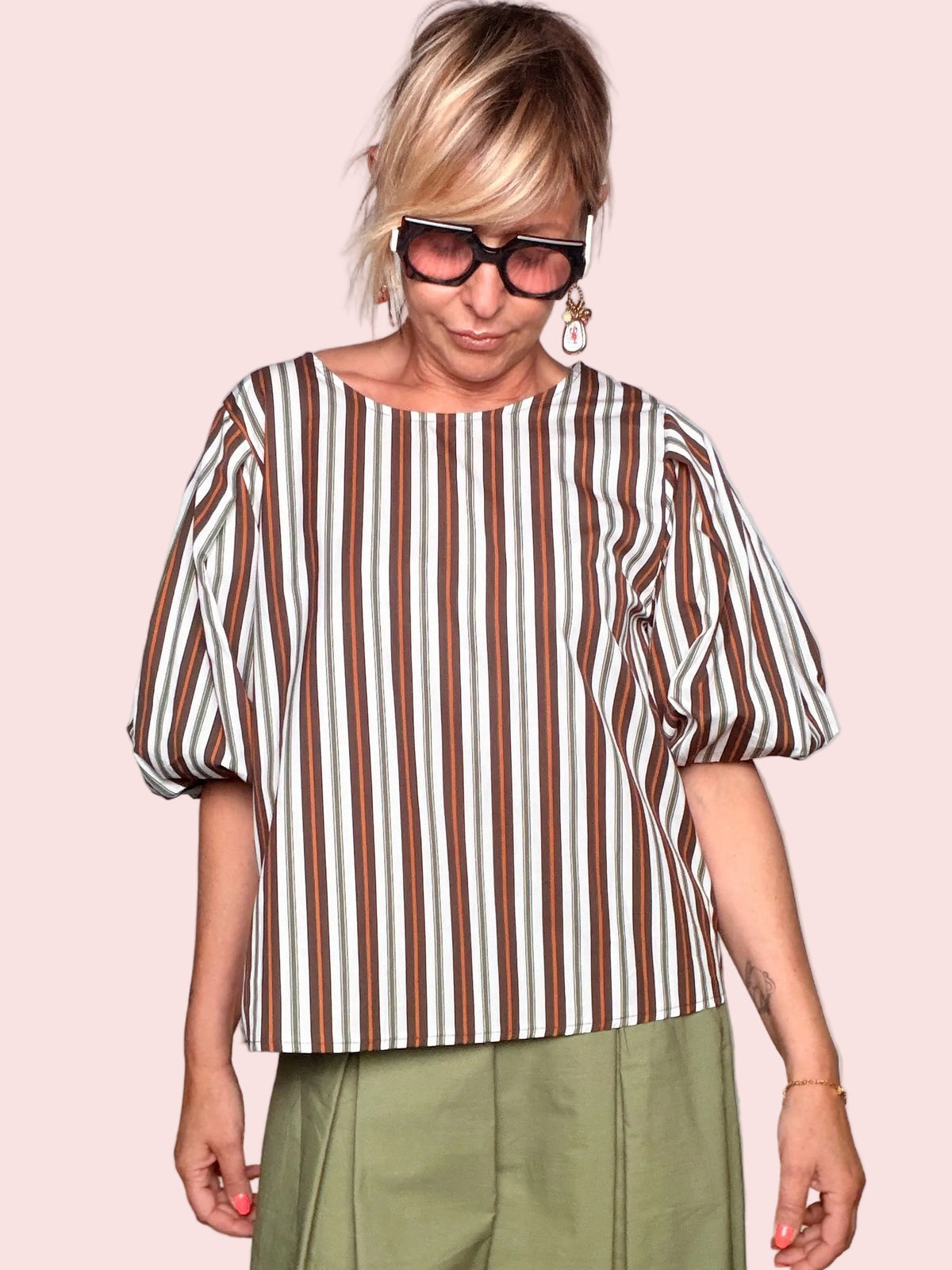 Blusa a Righe con Maniche a Palloncino