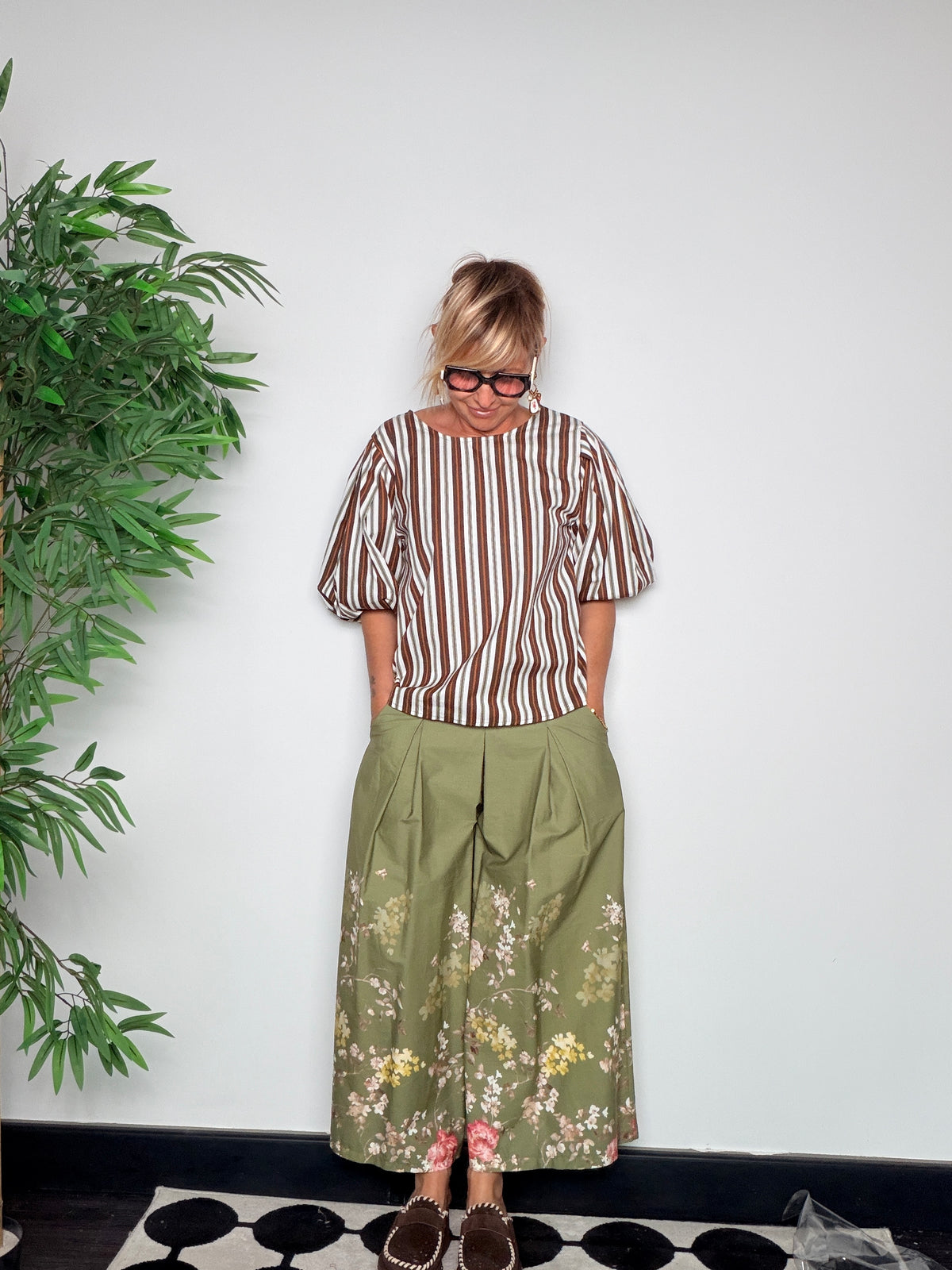 Blusa a Righe con Maniche a Palloncino