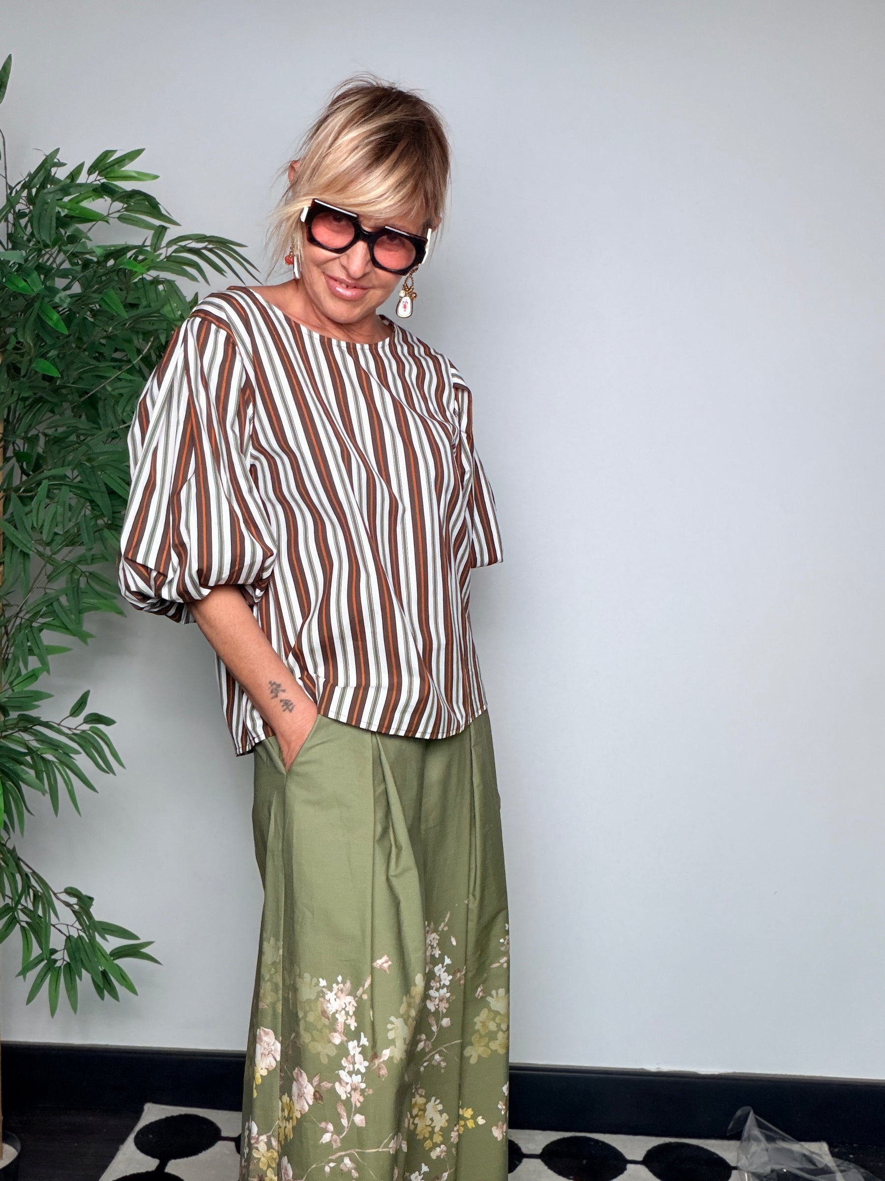 Pantalone Palazzo con Stampa Floreale