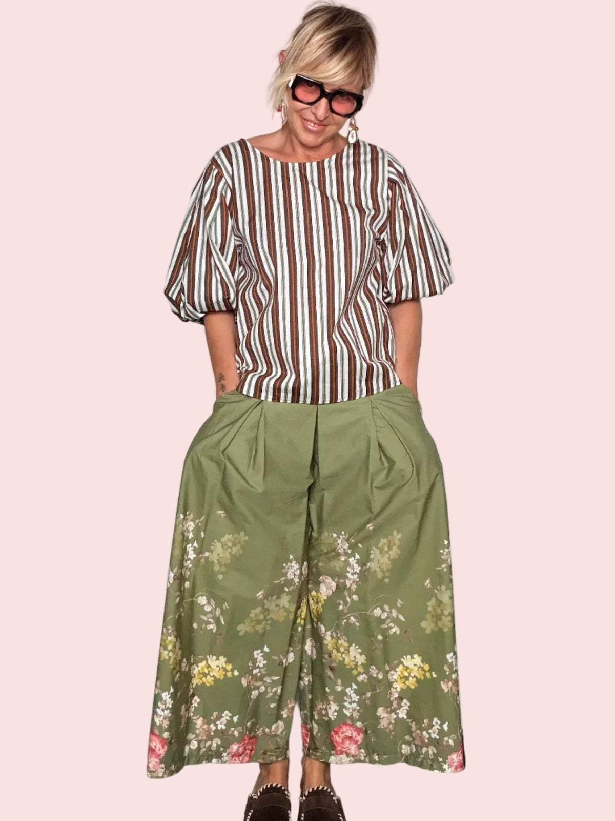 Pantalone Palazzo con Stampa Floreale