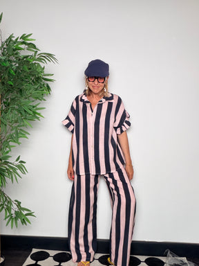 Coordinato a Righe Camicia e Pantalone Palazzo