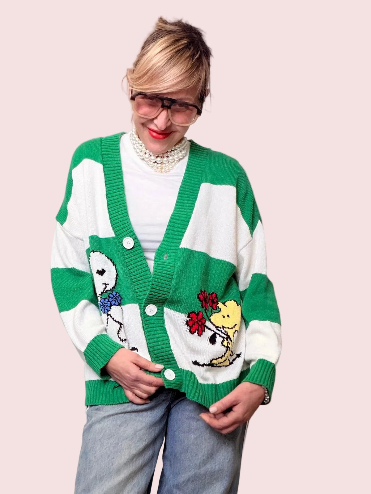 Cardigan Over a Righe con Snoopy – Cozy Chic con Personalità