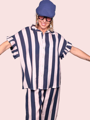 Coordinato a Righe Camicia e Pantalone Palazzo