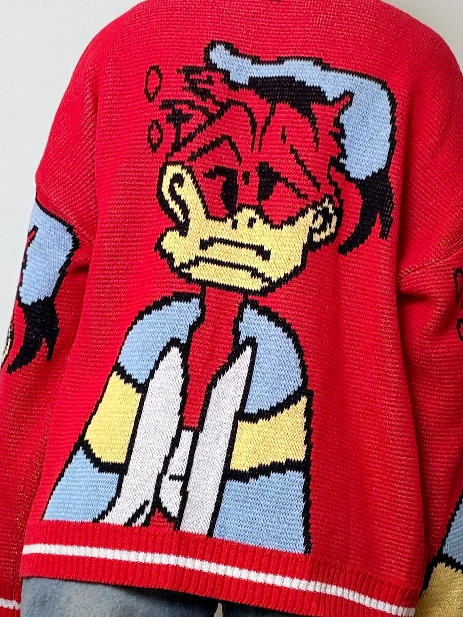 Cardigan Rosso con Design Pop Art
