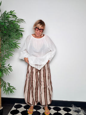 Blusa Oversize in Cotone con Bordo Crochet