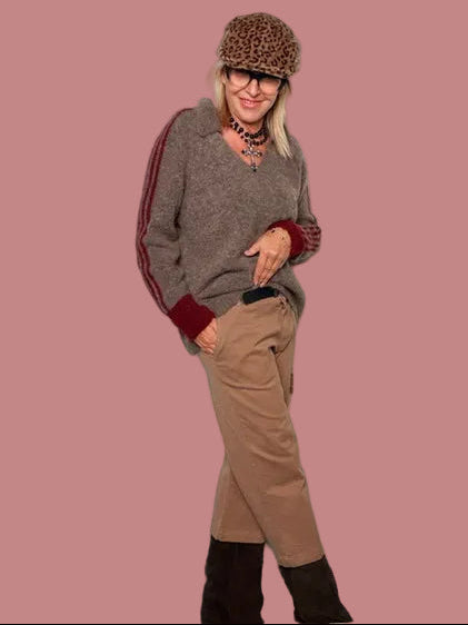 Pantalone pinocchietto tabacco con tascone Le Streghe