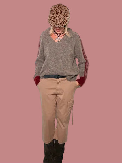 Pantalone pinocchietto tabacco con tascone Le Streghe