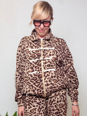 Felpa con Zip Leopardata Beige e Marrone