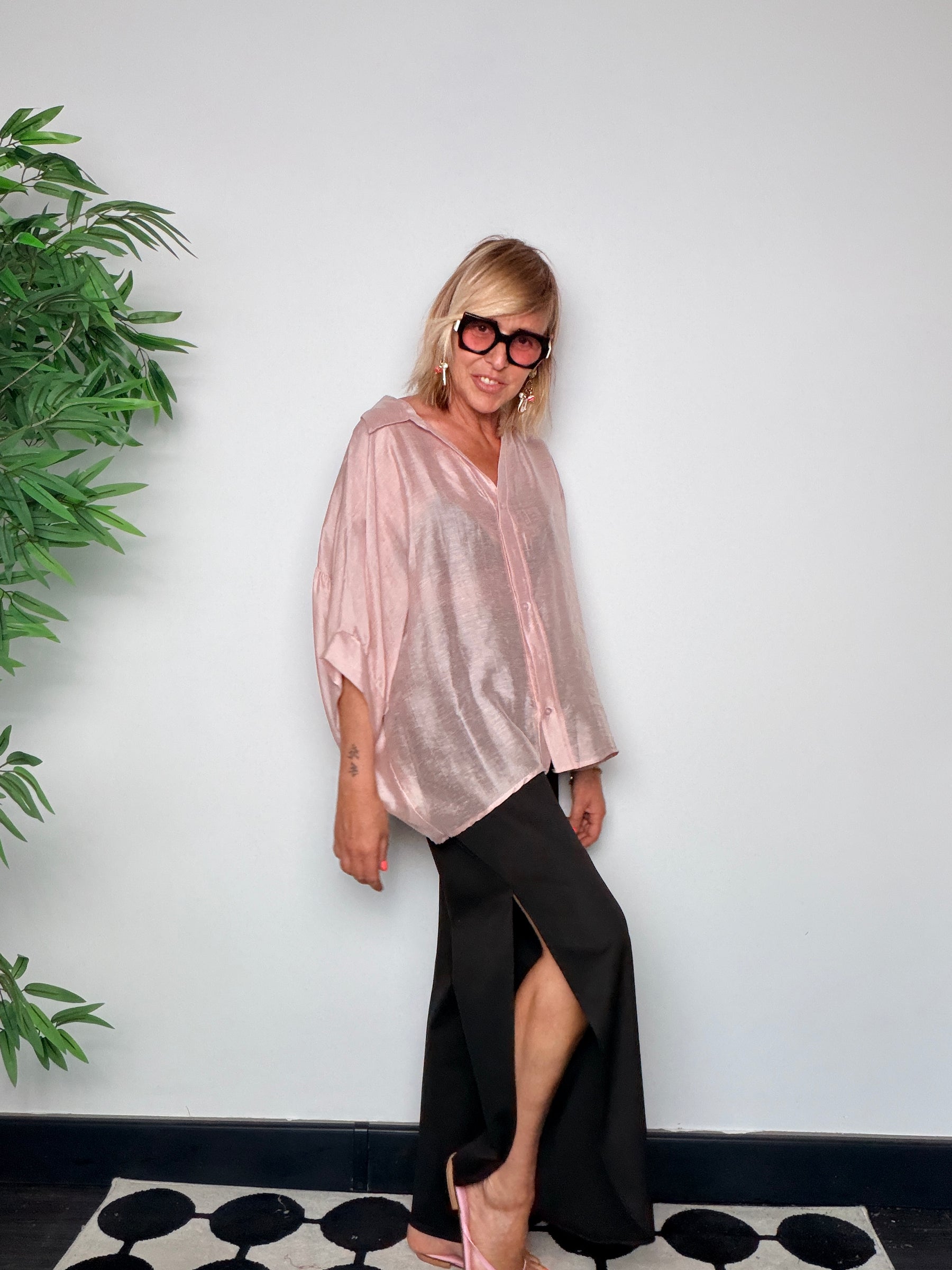 Pantalone Palazzo Drappeggiato con Shimmer