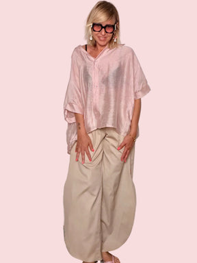 Pantalone Palazzo Drappeggiato con Shimmer
