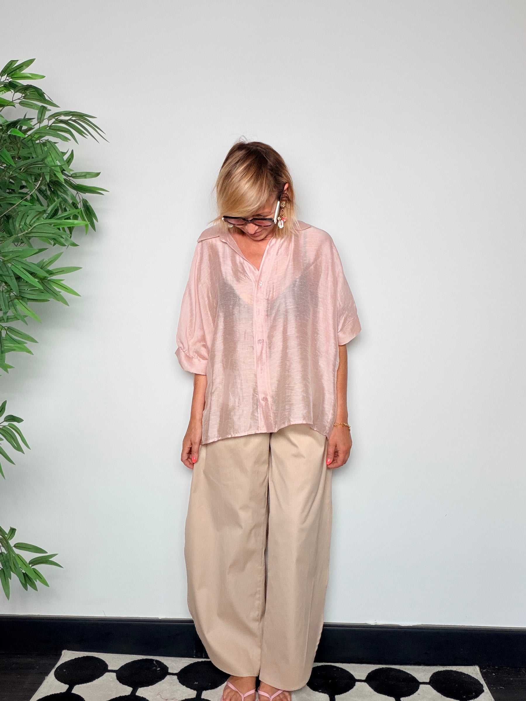Pantalone Palazzo Drappeggiato con Shimmer