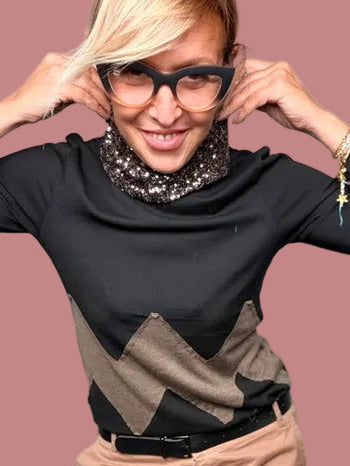 Maglia geometrica Le Streghe con colletto staccabile in paillettes argento