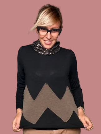 Maglia geometrica Le Streghe con colletto staccabile in paillettes argento