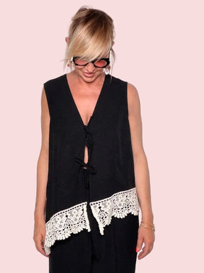 Gilet Lungo con Pizzo Macramé Crochet