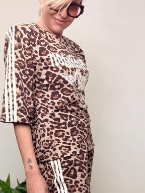 T-Shirt Leopardata Rock'n'Roll con Aquila e Bande Laterali