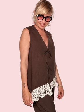 Gilet Lungo con Pizzo Macramé Crochet