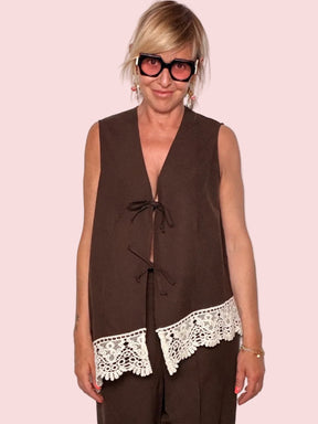 Gilet Lungo con Pizzo Macramé Crochet