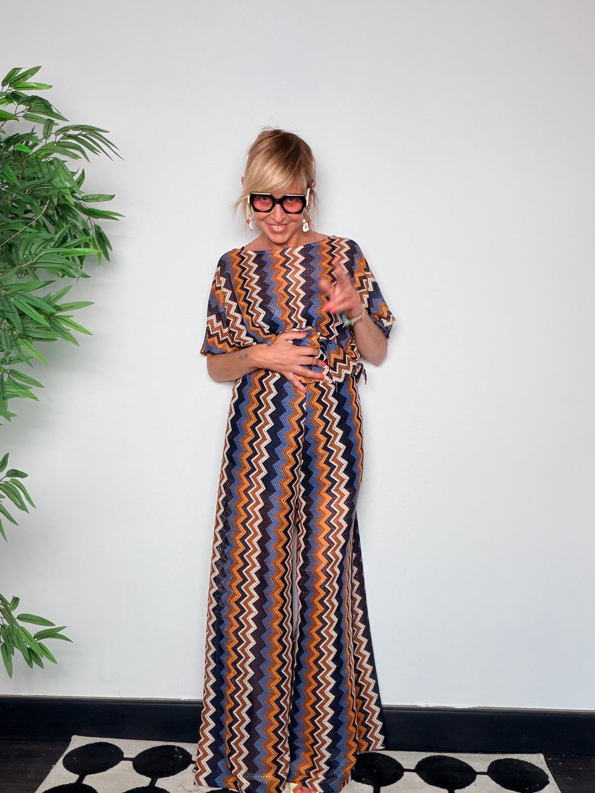 Pantalone Palazzo Chevron Zigzag con Lurex