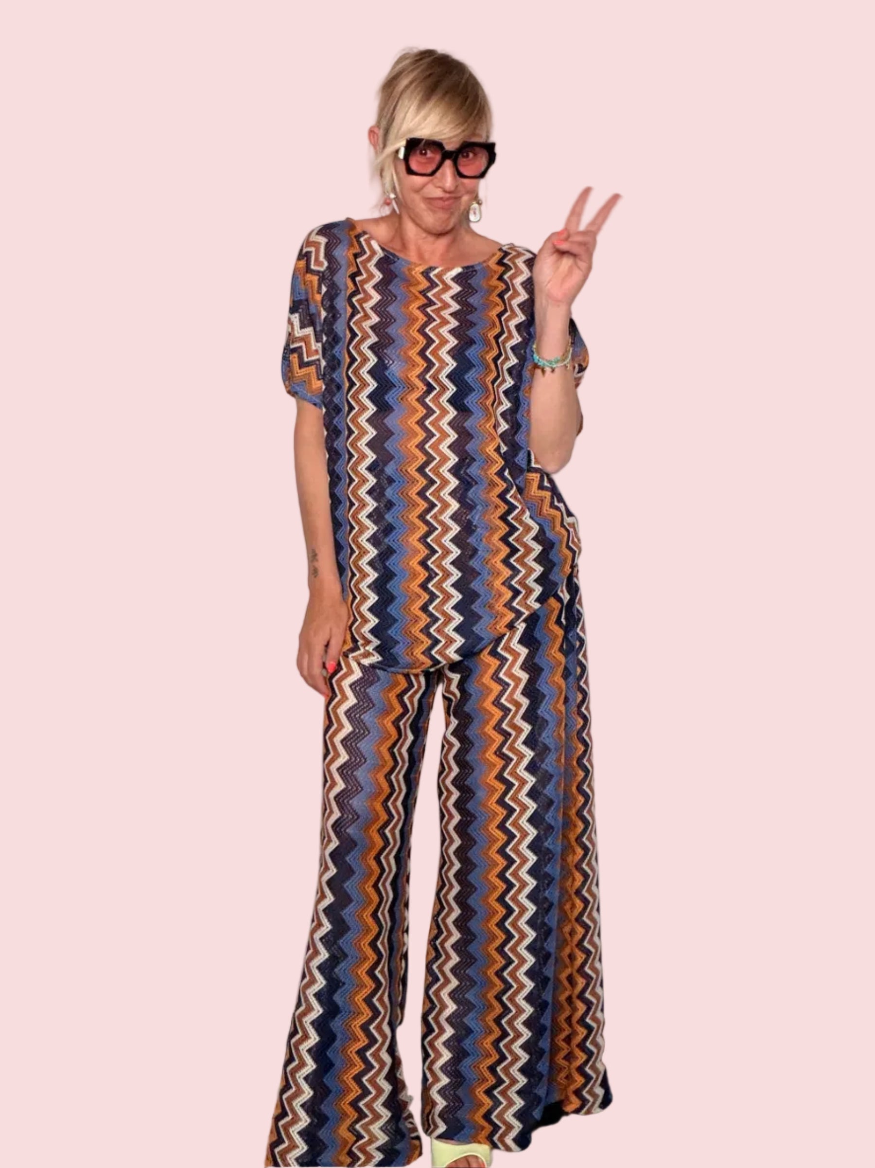 Pantalone Palazzo Chevron Zigzag con Lurex