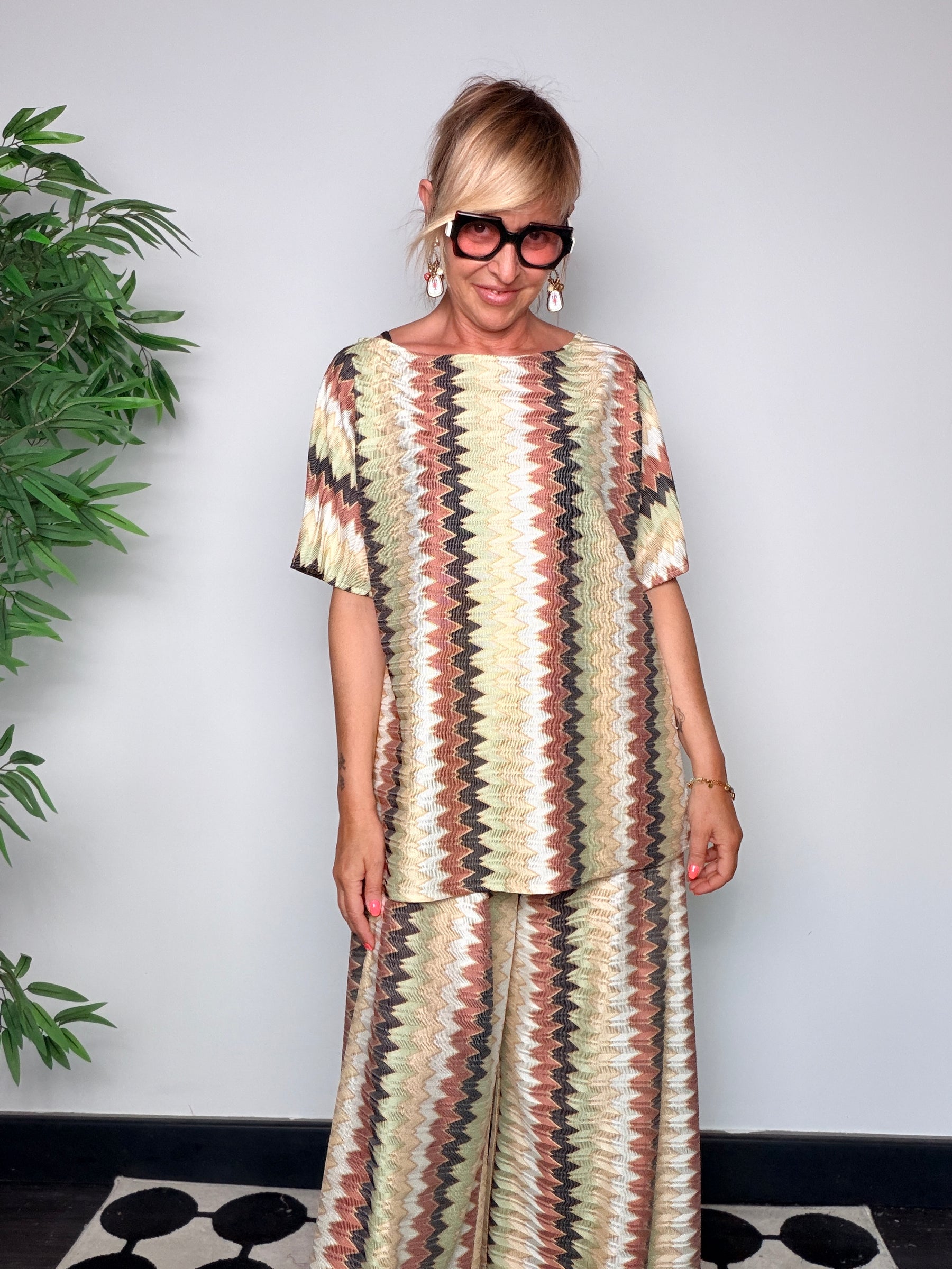 Top a Maglia Chevron Zigzag con Lurex